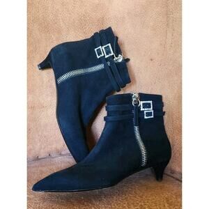 Giuseppi Zanotti Kitten Heel Black & Crystals Suede Ankle Booties Size US 6.5